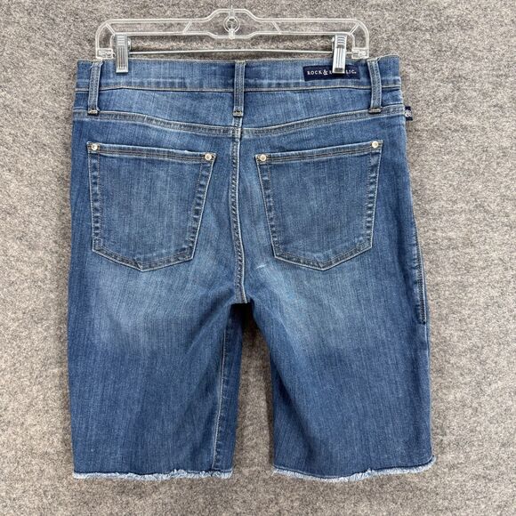 Rock & Republic Shorts Women 14 Blue Denim Medium Wash Cut Off High Rise Pockets - Picture 2 of 9